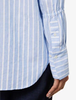 ME AND EM Stripe-pattern Boyfriend-fit Cotton Shirt -Whistlkes Style R04151520 BLUEWHITE ALT05