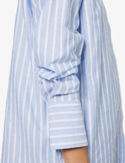 ME AND EM Stripe-pattern Boyfriend-fit Cotton Shirt -Whistlkes Style R04151520 BLUEWHITE ALT06