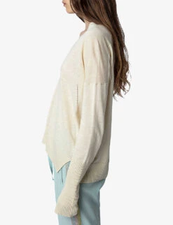 Zadig & Voltaire Danna Plunge-neckline Organic Linen And Cotton-blend Jumper -Whistlkes Style R04151982 ECRU ALT02