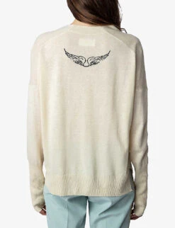 Zadig & Voltaire Danna Plunge-neckline Organic Linen And Cotton-blend Jumper -Whistlkes Style R04151982 ECRU ALT03