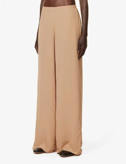 THEORY Wide-leg Elasticated-waist Woven Trousers -Whistlkes Style R04152395 SADDLE ALT02