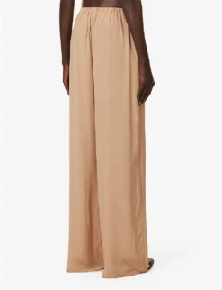 THEORY Wide-leg Elasticated-waist Woven Trousers -Whistlkes Style R04152395 SADDLE ALT03