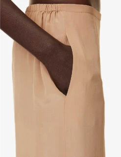 THEORY Wide-leg Elasticated-waist Woven Trousers -Whistlkes Style R04152395 SADDLE ALT04