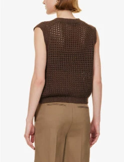 THEORY Textured Sleeveless Cotton Knitted Vest -Whistlkes Style R04152411 PECAN ALT03