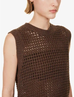 THEORY Textured Sleeveless Cotton Knitted Vest -Whistlkes Style R04152411 PECAN ALT04