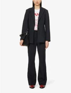 Ganni Pinstriped Straight-leg Mid-rise Recycled Polyester-blend Trousers -Whistlkes Style R04152909 SKYCAPTAIN ALT01