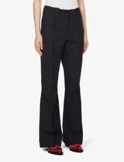 Ganni Pinstriped Straight-leg Mid-rise Recycled Polyester-blend Trousers -Whistlkes Style R04152909 SKYCAPTAIN ALT02