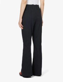 Ganni Pinstriped Straight-leg Mid-rise Recycled Polyester-blend Trousers -Whistlkes Style R04152909 SKYCAPTAIN ALT03