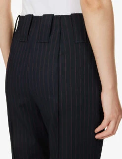 Ganni Pinstriped Straight-leg Mid-rise Recycled Polyester-blend Trousers -Whistlkes Style R04152909 SKYCAPTAIN ALT05