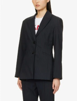 Ganni Pinstriped Single-breasted Recycled Polyester-blend Blazer -Whistlkes Style R04152910 SKYCAPTAIN ALT02