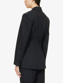 Ganni Pinstriped Single-breasted Recycled Polyester-blend Blazer -Whistlkes Style R04152910 SKYCAPTAIN ALT03