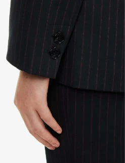 Ganni Pinstriped Single-breasted Recycled Polyester-blend Blazer -Whistlkes Style R04152910 SKYCAPTAIN ALT05
