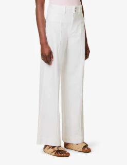 Paige Harper Wide-leg High-rise Cotton-blend Jeans -Whistlkes Style R04153160 BOSSWHITE ALT02