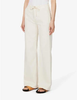 Paige Carly Wide-leg Mid-rise Cotton-blend Trousers -Whistlkes Style R04153168 QUARTZSAND ALT02