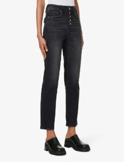 Paige Stella Belt-loop High-rise Straight-leg Cotton-blend Jeans -Whistlkes Style R04153206 JETSTREAMDISTRESSED ALT02