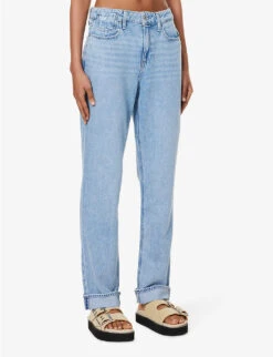 Paige Noella Faded-wash Mid-rise Straight-leg Cotton-blend Jeans -Whistlkes Style R04153209 DORITDISTRESSED ALT02