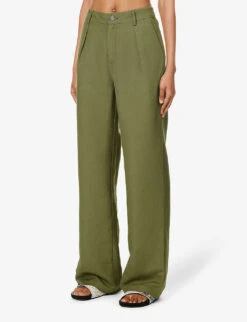 Paige Dallas Wide-leg Mid-rise Linen And Rayon-blend Trousers -Whistlkes Style R04153213 ARMY ALT02