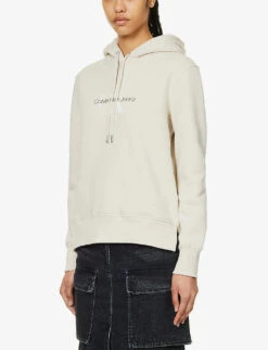 Calvin Klein Monologo-embroidered Dropped-shoulder Recycled Cotton-blend Hoody -Whistlkes Style R04153242 EGGSHELL ALT02