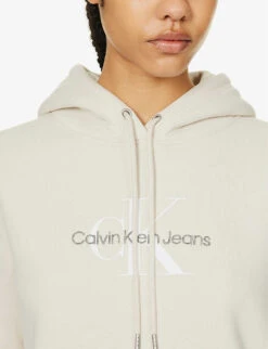 Calvin Klein Monologo-embroidered Dropped-shoulder Recycled Cotton-blend Hoody -Whistlkes Style R04153242 EGGSHELL ALT04