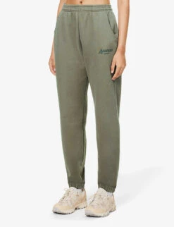 Brand-print High-rise Tapered-leg Oversized-fit Cotton-jersey Jogging Bottoms -Whistlkes Style R04153506 COCOA ALT02