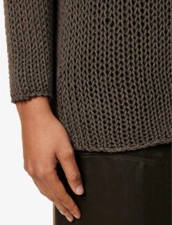 Boat-neck Semi-sheer Cotton Knitted Top -Whistlkes Style R04153676 DARKWOOD ALT05