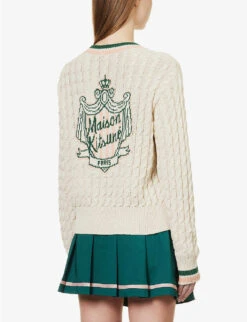 Maison Kitsuné X Olympia Le-Tan Crest Cable-knit Cotton-blend Jumper -Whistlkes Style R04153708 ECRU ALT03
