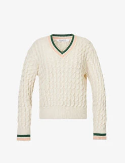 Maison Kitsuné X Olympia Le-Tan Crest Cable-knit Cotton-blend Jumper