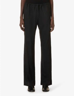 No.198 Drawstring-waist Straight-leg Mid-rise Wool Trousers -Whistlkes Style R04154389 02BLACK ALT02
