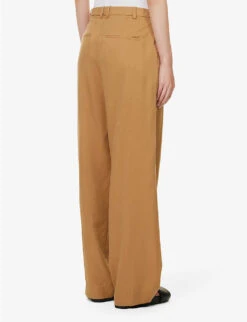 Vince Pleated Straight-leg High-rise Woven Trousers -Whistlkes Style R04154657 AMBERWAVE ALT03
