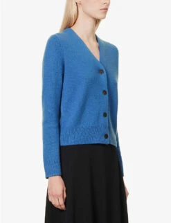 Vince V-neck Ribbed-trim Cashmere Cardigan 9 Vince V-neck Ribbed-trim Cashmere Cardigan -Whistlkes Style R04154663 RIVERINE ALT02