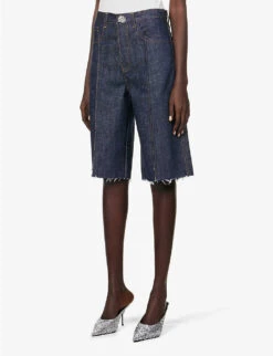 Crystal-embellished Straight-leg Mid-rise Stretch-organic Denim Shorts -Whistlkes Style R04154808 DENIM ALT02