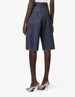 Crystal-embellished Straight-leg Mid-rise Stretch-organic Denim Shorts -Whistlkes Style R04154808 DENIM ALT03