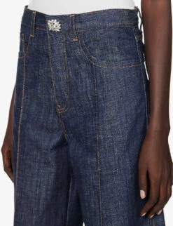 Crystal-embellished Straight-leg Mid-rise Stretch-organic Denim Shorts -Whistlkes Style R04154808 DENIM ALT04