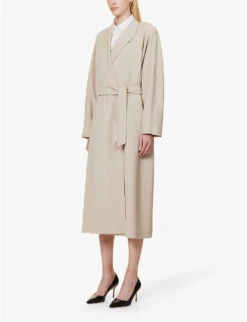 Max Mara Ottico Belted Stretch-wool Coat -Whistlkes Style R04156256 SAND ALT02