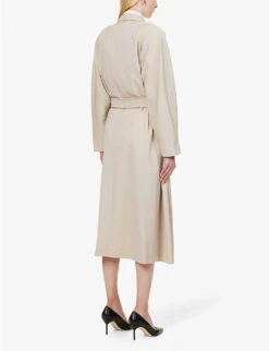 Max Mara Ottico Belted Stretch-wool Coat -Whistlkes Style R04156256 SAND ALT03
