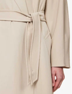 Max Mara Ottico Belted Stretch-wool Coat -Whistlkes Style R04156256 SAND ALT04