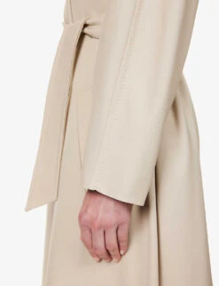 Max Mara Ottico Belted Stretch-wool Coat -Whistlkes Style R04156256 SAND ALT06