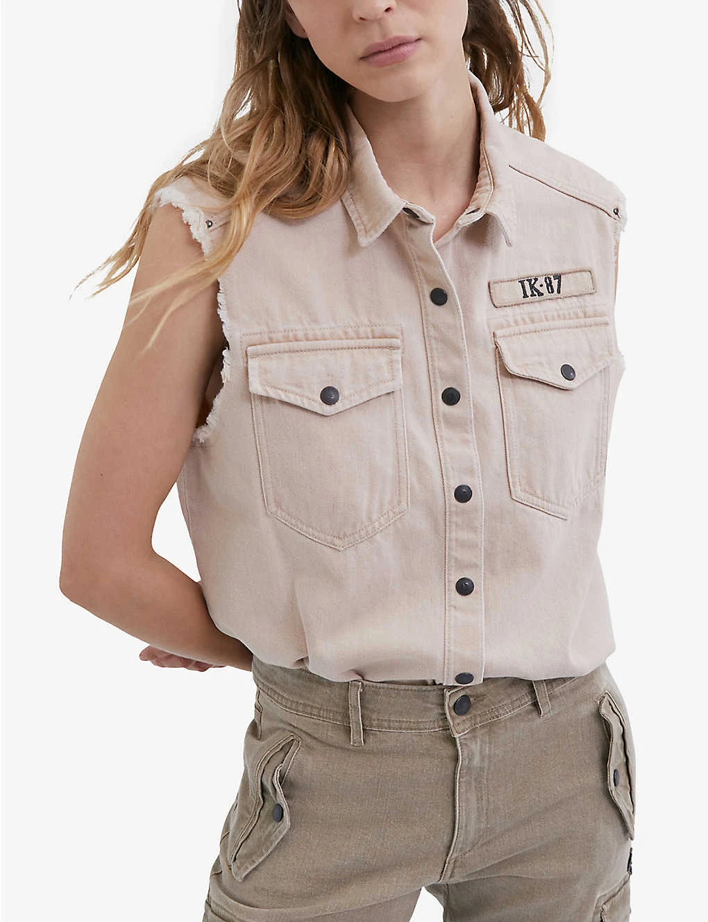 Ikks Sleeveless Logo-print Denim Shirt 5 Ikks Sleeveless Logo-print Denim Shirt - Image 3