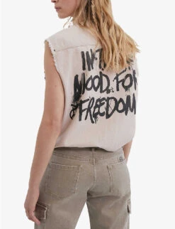 Ikks Sleeveless Logo-print Denim Shirt 10 Ikks Sleeveless Logo-print Denim Shirt -Whistlkes Style R04156278 DARKBEIGE ALT03