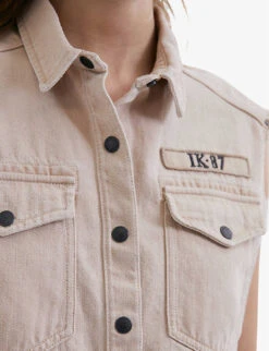 Ikks Sleeveless Logo-print Denim Shirt 11 Ikks Sleeveless Logo-print Denim Shirt -Whistlkes Style R04156278 DARKBEIGE ALT04
