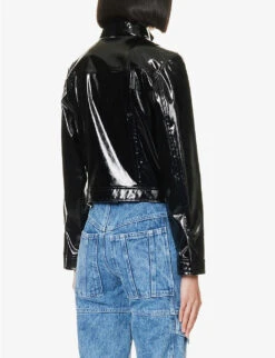 Ikks Straight-fit High-collar Vinyl Bomber Jacket -Whistlkes Style R04156393 BLACK ALT03