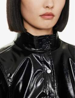 Ikks Straight-fit High-collar Vinyl Bomber Jacket -Whistlkes Style R04156393 BLACK ALT04