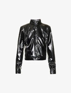 Ikks Straight-fit High-collar Vinyl Bomber Jacket