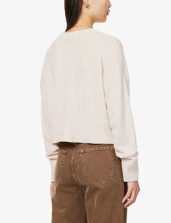 V-neck Cropped Organic Cashmere-knitted Cardigan -Whistlkes Style R04156844 LIGHTPINK ALT03