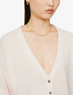 V-neck Cropped Organic Cashmere-knitted Cardigan -Whistlkes Style R04156844 LIGHTPINK ALT04