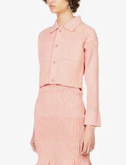 Fluted Cropped Recycled-polyester Cardigan -Whistlkes Style R04157884 SALMON ALT02