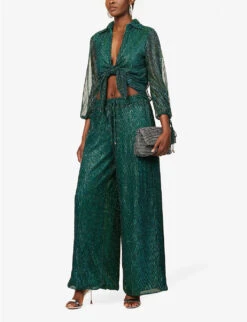 Metallic Plisse Woven Trousers 8 Metallic Plisse Woven Trousers -Whistlkes Style R04157911 TEAL ALT01