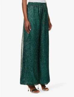 Metallic Plisse Woven Trousers 9 Metallic Plisse Woven Trousers -Whistlkes Style R04157911 TEAL ALT02