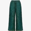 Metallic Plisse Woven Trousers -Whistlkes Style R04157911 TEAL M