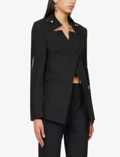 Coruscate Detachable-collar Stretch-woven Blazer -Whistlkes Style R04158009 BLACK ALT02